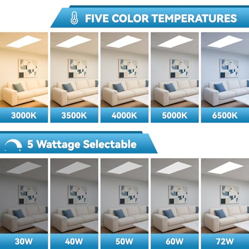 2x4 LED Flat Panel Light Drop Ceiling Office Fixture, 5 CCT 3000K-6500K Adjustable & 5 Wattage Selectable,0-10V Dimmable, 2X4 LED Flush Mount Ceiling Light, ETL Listed 12Pack - size: 2x4FT-12Pack