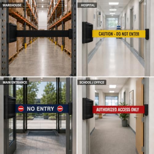 Magnetic Retractable Wall Barrier - Temporary Crowd Control Tool For Safety Queue Solution - 120" Belt Length Coverage with Strong Magnets by VIP Crowd Control (120" Yel/Blk) - color: 120" Yel/Blk