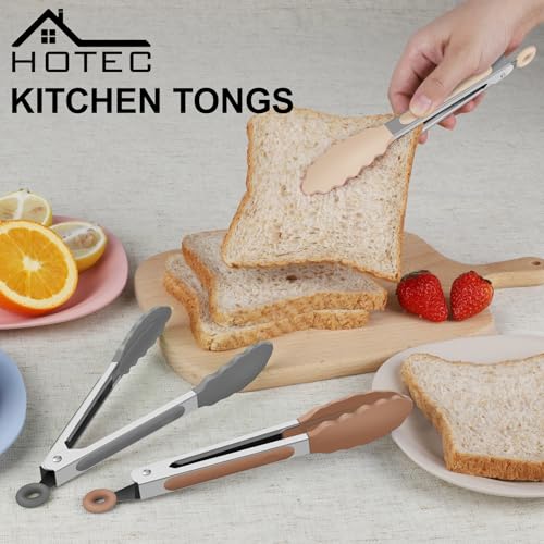 HOTEC Small Silicone Kitchen Tongs 7-Inch Mini Serving Tongs, Set of 3 - color: Neutral-1