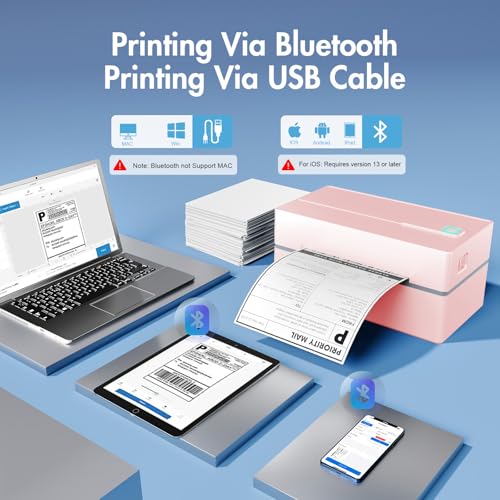 Thermal Shipping Label Printer 4x6 Bluetooth Label Maker for Small Business - color: Pink