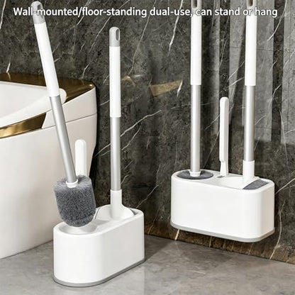 Basaza Toilet Bowl Brush and Holder White Toilet Brush and Holder Set Toilet Scrubber for Bathroom Hidden Toilet Cleaner Brushes Floor-Standing or Wall-Mounted - color: #Ab White 3 in 1 Toilet Brush and Holder Set