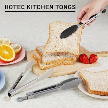 HOTEC Small Silicone Kitchen Tongs 7-Inch Mini Serving Tongs, Set of 3 - color: Black Grey White Gradient