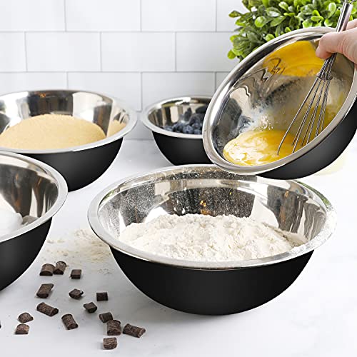 WHYSKO Stainless Steel Mixing Bowls Set, 5-Piece Meal Prep & Food Storage - color: Black