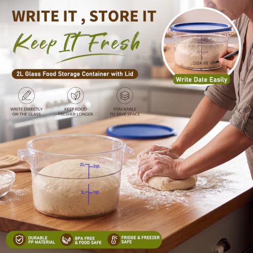 Ziliny 1 Pcs 2 Qt Dough Proofing Container with Lid and Blue Scale, Blue - color: Blue,Clear, size: 2 Qt