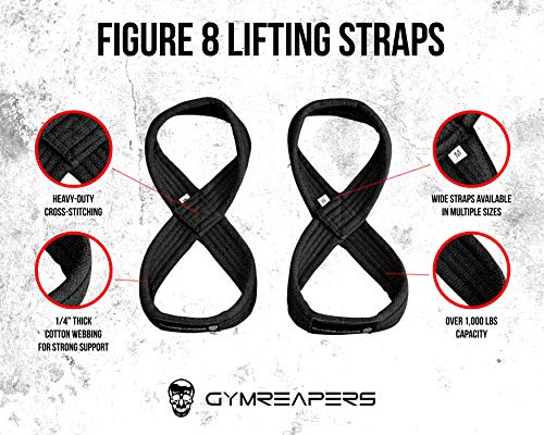 Gymreapers Figure 8 Lifting Straps For Deadlift, Powerlifting, Strongman, & Cross Training Strong Weightlifting Wrist Straps For Men, Women - color: Black, size: Small