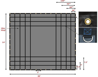 Mytee Products 24' x 30' Flatbed Trailer Steel Machinery Tarp with 8 FT Drop - Heavy Duty Black 18 Oz Vinyl Waterproof Tarp for Truck/Trailers to Protect Cargo from Wind, Rain, Snow and Sun - size: 24' x 30' (8' Drop)