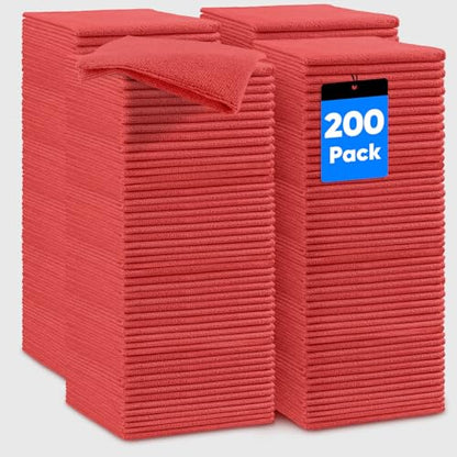 HOMEXCEL Microfiber Cleaning Cloth 200 PK, Towels for Cars, Shop Rags, Red - color: Red