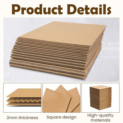 100 Pack Corrugated Cardboard Sheets, Flat Packaging Pads