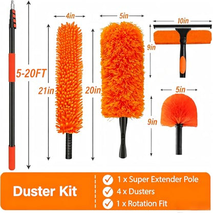 26FT High Reach Duster Cleaning Kit with 5-20 FT Extension Pole - size: Reach 26FT(20FT)