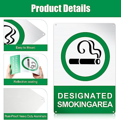 Therwen 4 Pack Designated Smoking Area Sign 7 x 10 Inch Aluminum Reflective Signs Outdoor Metal Signs for Yard Indoor Home Business, Rustproof UV Protected Weatherproof, Green, Black and White