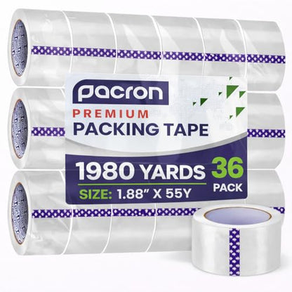 Clear Packing Tape 2 MIL Thick - 36 Heavy-Duty Wrapping Tape - 55-Yard Length, 1980 Total Yards 1.88-Inch Wide Strong Adhesive Rolls for Moving, Office Packaging, Storage Organization & Warehouse - size: 36 Rolls, style: Heavy Duty (1.88 x 55)