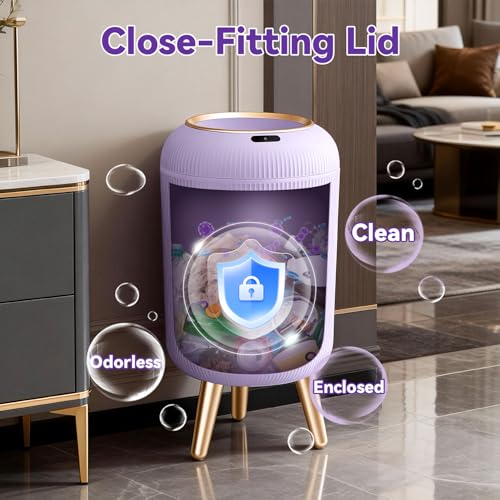 Procade Automatic Trash Can Bathroom,Auto Small Purple Garbage Can with Lid - color: Purple