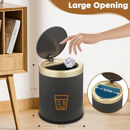 Automatic Bathroom Trash Can with Lid,Small Wastebasket Gold Black - color: Black and Gold, size: 2.8 Gallon