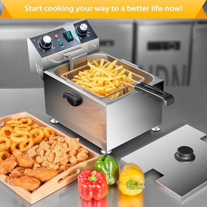 WaterElfo Electric Deep Fryer - 13L 13.7QT Commercial Deep Fryer 1800W 120V18.7Pounds withTroperature Control and Timer Large Basket Fryer for Commercial and Domestic Kitchens - size: 13L 1800W