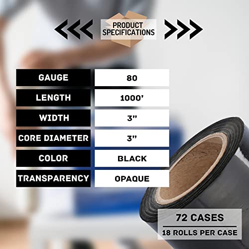 PSBM Dark Black Mini Stretch Wrap with Plastic Handle, 1296 Rolls 3 Inch x 1000 Feet 80 Gauge Heavy Duty Plastic Wrap Industrial Strength Shrink Film for Moving, Packing & Shipping - color: Black, size: 1296 Rolls