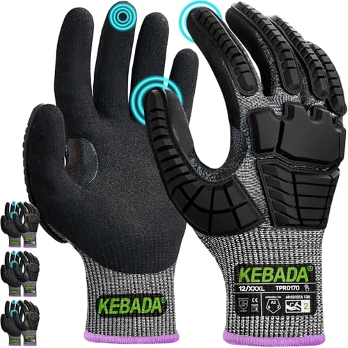 Kebada Impact Protection Gloves, ANSI A2 Cut Resistant, 1/3 Pairs - color: Black (3 Pair), size: X-Large