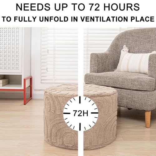 Round Ottoman Pouf Foot Stool, Khaki, 20x14 In,Hassock,Sofa Couch Foot Rest - color: Khaki, size: 20"D x 20"W x 14"H