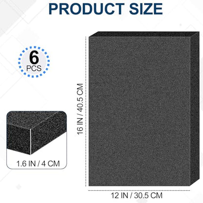 MYFAMIREA 6 PCS Polyurethane Foam Sheets 16" L x 12" W x 1.6" T Packing Foam Inserts Cuttable Craft Foams Cushion Foams High Density Foam Pads for Case, Tool Game Box, Camera, Jewelry, Craft, Black - size: 16in X 12in X 1.6in