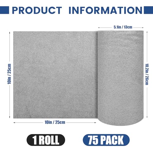 75 Pack Microfiber Cleaning Cloth Roll,Reusable Washable Ultra Tear Away Microfiber Towels,Absorbent Rags Drying Dishcloths for Car,Home,Garage or Shop Kitchen(Grey)