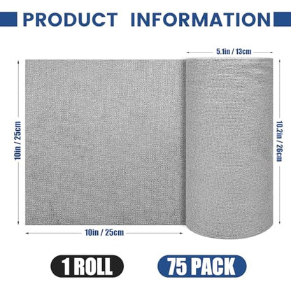 75 Pack Microfiber Cleaning Cloth Roll,Reusable Washable Ultra Tear Away Microfiber Towels,Absorbent Rags Drying Dishcloths for Car,Home,Garage or Shop Kitchen(Grey)