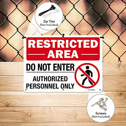 T&R Large Restricted Area Do Not Enter Authorized Personnel Only Sign,1 Pack,14x10 Inches Rust Free .040 Aluminum,UV Protected, Waterproof, Weatherproof and Fade Resistant,6 Pre-drilled Holes - color: Red - 14" x 10" - 1 Pack