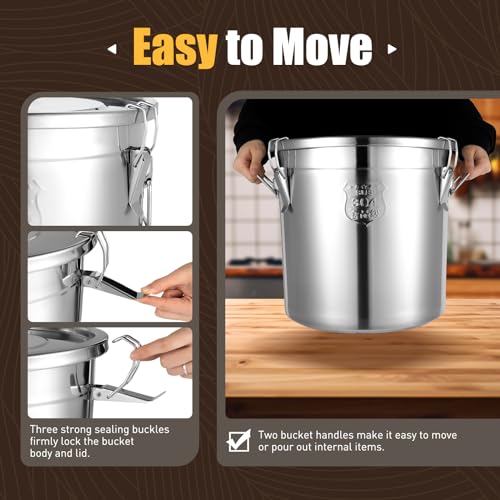 304 Stainless Steel Canister with Airtight Lids, 8.7 Gal Large Canisters Container w/Locking Clamp, Food Containers Storage Bucket for Flour Grain Coffee Bean (33L) - size: 33L