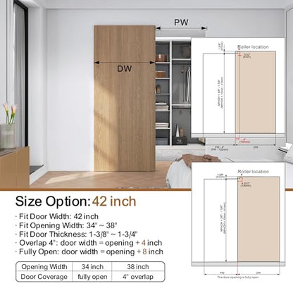 Sdstone 42” Concealed Barn Door Hardware Kit with Soft Close Mechanism,Hidden Ghost Barn Door Hardware Kit for Door Opening Width 34" to 38", Wall Mount Aluminum Track (Door not Included) - size: 42IN