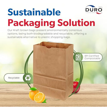 DURO 57# Heavy Duty Brown Grocery Bags, No Handles, 12x7x17 In, 50 Ct - size: 1 Count (Pack of 50)