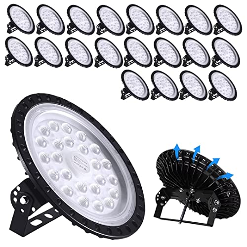 UFO LED High Bay Light 100W 20 Pack, 10000LM 6500K Daylight White Super Bright High Bay LED Light, IP65 Waterproof, Commercial Warehouse Lighting for Workshop Factory Barn Shop Garage Lighting Fixture - color: 100W 20 Pack