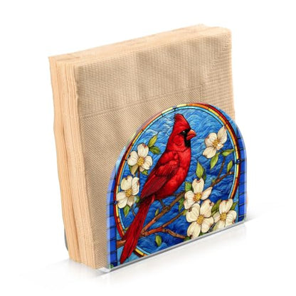 Blue Stained Glass Cardinal Napkin Holder Acrylic Tissue Dispenser - color: Blue Stained Glass Cardinal