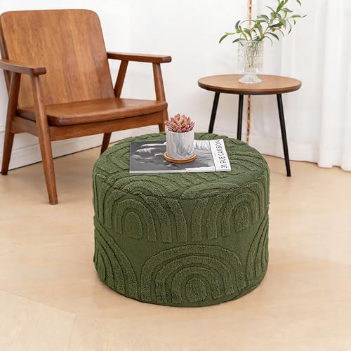 Asuprui Boucle Pouf Ottoman Foot Rest, Deep Green, 20x20x14 Inches - color: Deep Green, size: 20"D x 20"W x 14"H