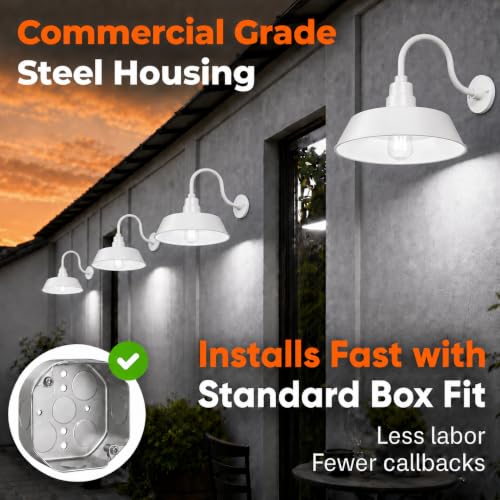 14in. White Outdoor Gooseneck Barn Light Fixture, 5000K Cool White - color: White (2-Pack), size: 22 in Gooseneck Arm