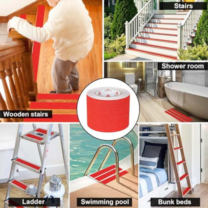 BOMEI PACK Anti Slip Traction Tape,4 Inch x 33 Ft,Heavy Duty Non Slip Tape,Grip Tape for Stairs, Tread Step, Indoor & Outdoor Use,Waterproof Stairs Non Skid Treads (Red) - color: Red