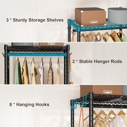 FUTASSI Rolling Clothes Rack, Clothing Racks for Hanging Clothes, Black - color: Black, size: P3 Mini