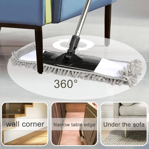 Gray Dust Mop with 2 Washable Pads - 58" Extendable Handle for All Floors - color: Gray