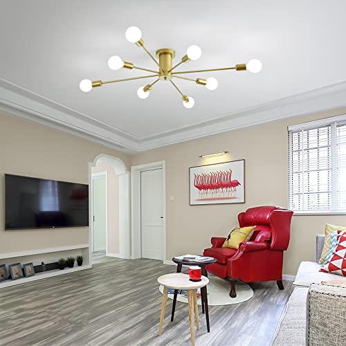 Garwarm Gold Sputnik Chandelier, 8-Light Semi Flush Mount Ceiling Light - color: 8-Light,Gold