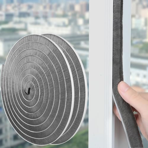 66 Ft Weather Stripping Door Seal Tape,Window Noise Blocker,Noise Blocker for Room,Self-Adhesive Soundproof Foam Insulation,Gray - color: Gray, size: 2Pack,33Ft x 0.9in Brush x 0.4in Backing