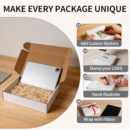 Fishat 12" x 9" x 3" White Corrugated Cardboard Shipping Boxes Set of 25 - size: 12" x 9" x 3"