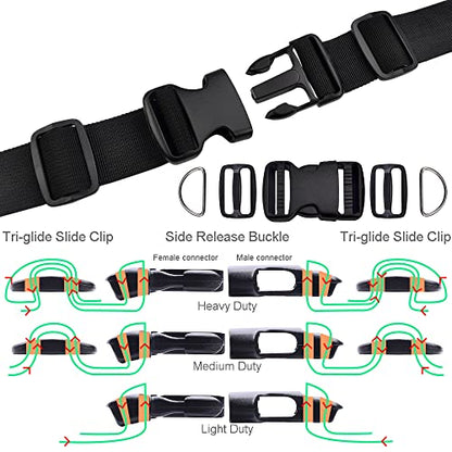 CooBigo 3/4 Inch Buckles Straps Set 6 Yards 3/4 Inch Black Nylon Webbing Strap 6 Pcs Plastic Buckle Dual Adjustable 12pcs Tri-glide Slide Clip Metal D Rings - color: 3/4"sets