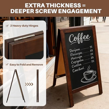 4 THOUGHT Heavy Duty A-Frame Magnetic Chalkboard 40"x20", Brown - color: Brown - Heavy Duty Series