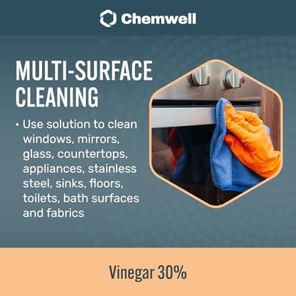 Chemwell 30% Vinegar (1 Gallon) - General Purpose All-Natural Multi-Surface Cleaner for Home, Patio & Commercial - High Performance, Powerful Concentrated Acetic Acid - Made in USA - color: 30% - 1 Gallon