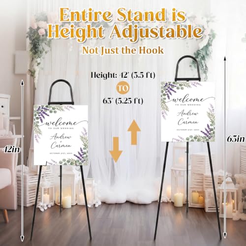 42"-63" Adjustable Black Easel Stand for Sign Heavy Duty Metal Easel with 4 Display Modes 360° Rotating Hooks 4-tier Adjustable Display Stand for Wedding Welcome Sign, Art, Poster, Picture(Classic) - color: Black, size: 42"-63", style: Classic