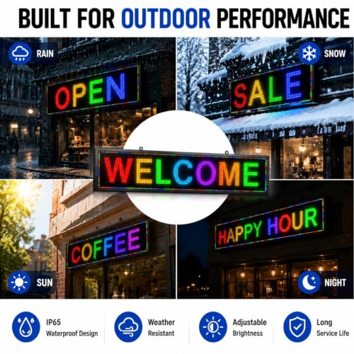 Programmable Scrolling LED Sign for Business, Digital Message Board 39"x8" - size: P10 39"x8" Indoor & Outdoor
