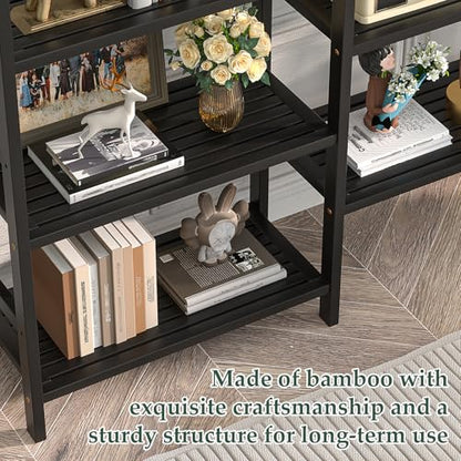 Homykic 72.5” Tall Bamboo Bookshelf Black, 6-Tier Double Wide Open Bookcase - color: Black, size: Double Wide