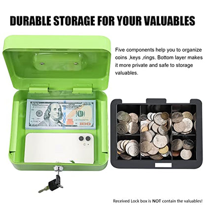 KYODOLED Medium Cash Box with Money Tray,Small Safe Lock Box with Key,Cash Drawer,7.87"x 6.30"x 3.54" Limegreen Medium - color: Limegreen, size: Medium