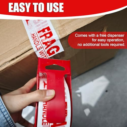 Fragile Tape with Dispenser 2 Inch x 330 Feet (110 Yards) 2 Rolls, Total 220 Yards, Heavy Duty Fragiles Handle with Care Tape for Shipping, Sealing and Moving Box
