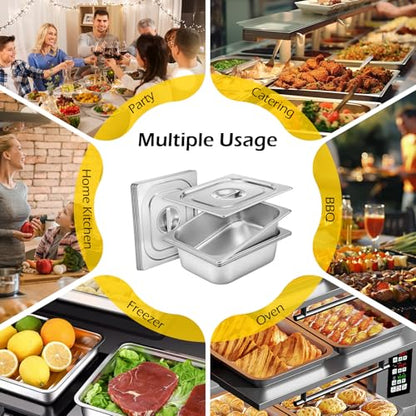Dyna-Living Hotel Pans with Lids 1/2 Half Size Food Pans 4 Pack Steam Pans - color: With Lids, size: 4 Inch Deep