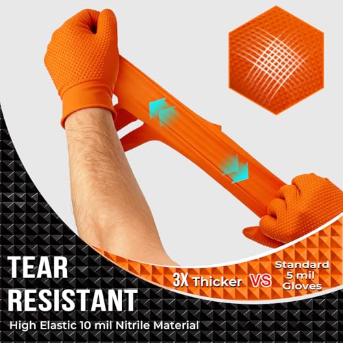ANBOSON 10 Mil Heavy Duty Diamond Texture Nitrile Gloves, Medium, 1000 Ct - color: Orange of 1000, size: Medium
