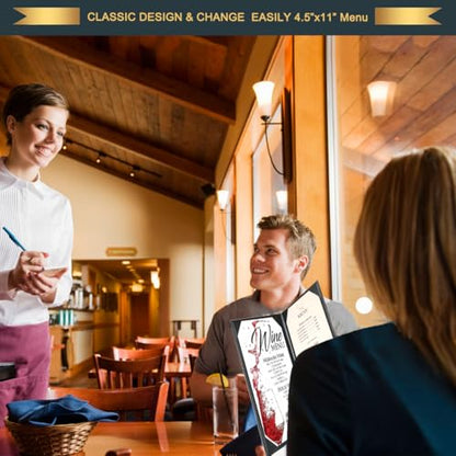 Restaurant Menu Covers Holders 4.25" X 11" | One Pack Leather Double View Menu Holder Covers Book Style with Angled Corners Black for Wine List Bar Hotel Restaurant Cocktail(1 Pack, 2 Views,4.25"x11") - size: 4.25"x11“(2 views/1 pack)