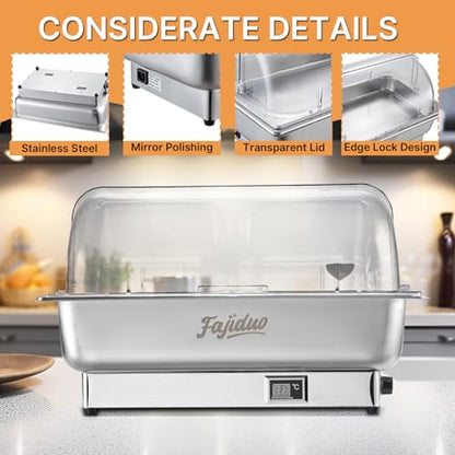 Electric Chafing Dish, 2X4.5QT Half Size Electric Chafing Dish Buffet, Adjustable Temp Roll Top Food Warmer, 600W Chafing Dish Buffet Set for Catering Parties - size: 1/2 Half Size ℃